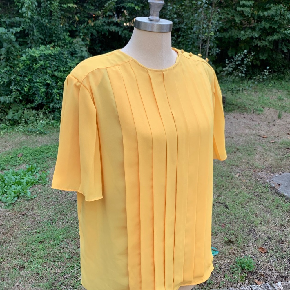 Vintage Pleated Yellow Canary Blouse - Picture 2 of 14
